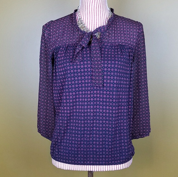 LOFT Tops - LOFT Burgundy and Navy Printed Tie Blouse